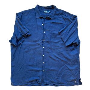 Polo Ralph Lauren 3XLT Linen Silk Shirt Short Sleeve Button Up Navy Blue Tall